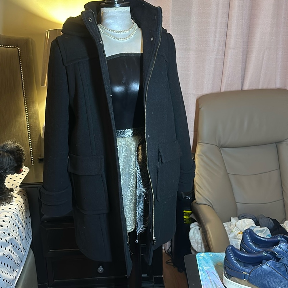 Black Hooded BR woolen coat size L